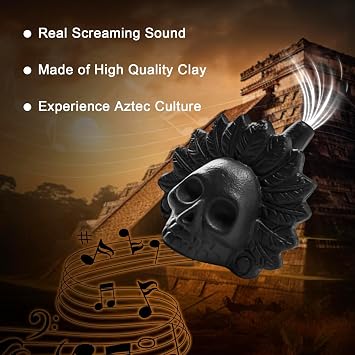 Aztec Death Whistle, 125 dB Loudest Scream Whistles 3D Screaming Whistle Terrifying Sound Screaming Aztec War Whistles, Day of the Dead Hallowmas Gifts for friend (Black-Wind God)