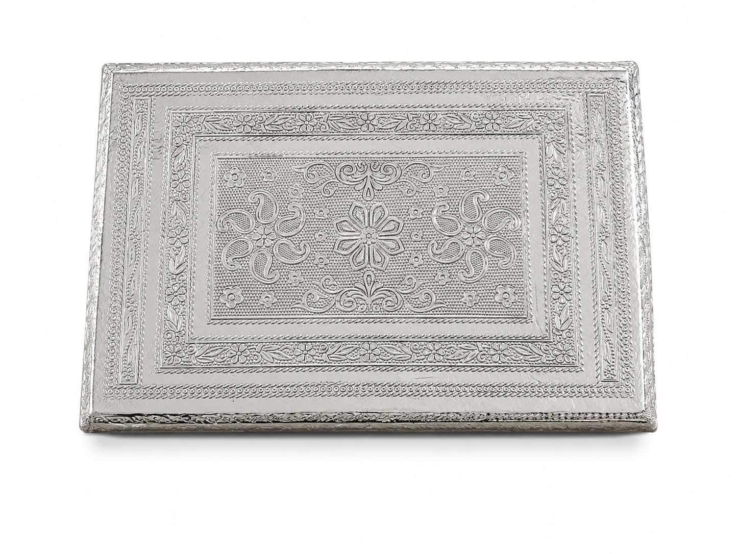 German Silver Stool with Intricate Floral Engraving, Traditional Style, Silver Finish - Small Size Compact-image-21