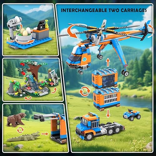 Miniatura 3 de HOGOKIDS City Jungle Adventurer - Juego de construcción de helicóptero, rescate de animales del bosque, avión, camión, automóvil, cocodrilo, oso