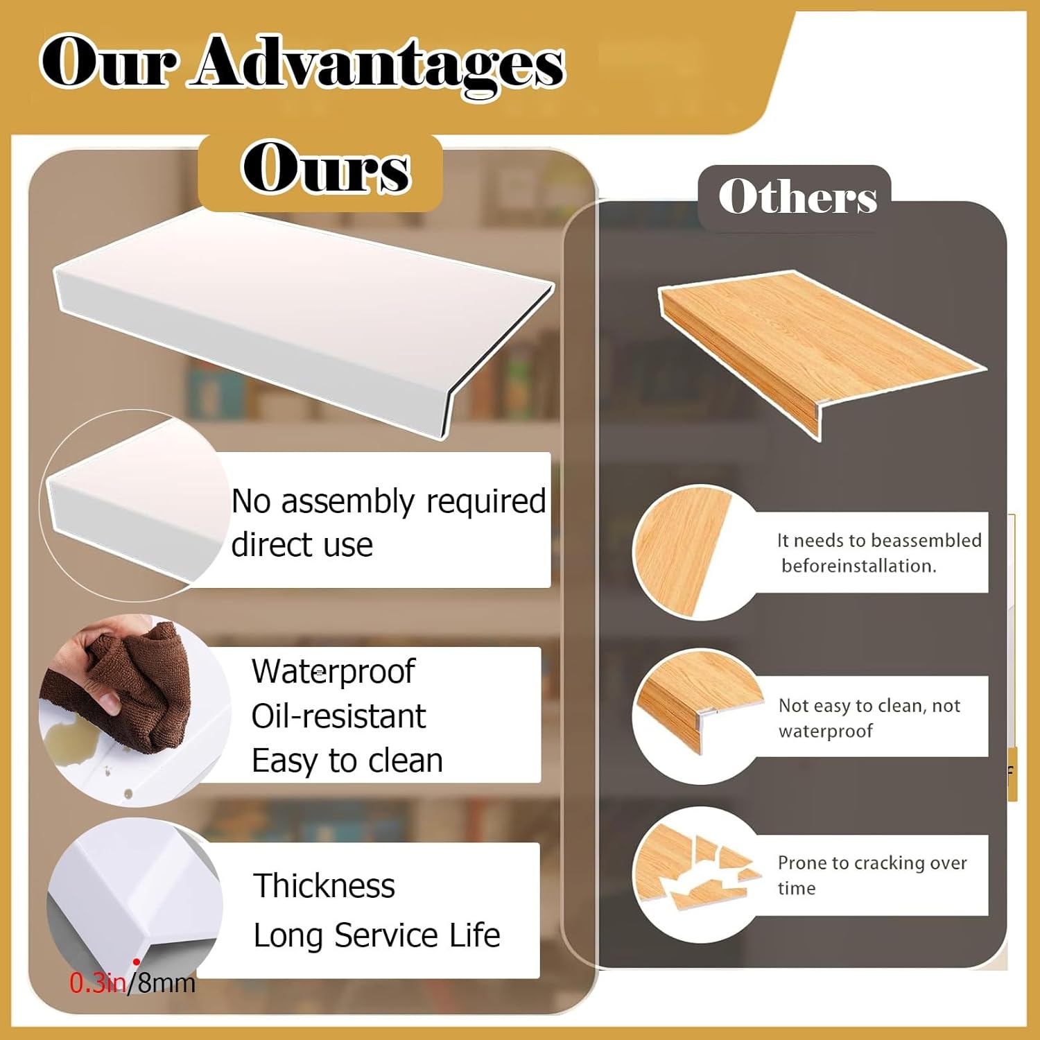 Imitation Wood Wire Shelf Covers - 4/5/6 Pack, Scratch Resistant PVC Liner for Pantry & Bathroom, Customizable & Cuttable, 36x12x3 inch (91x31x8 cm)