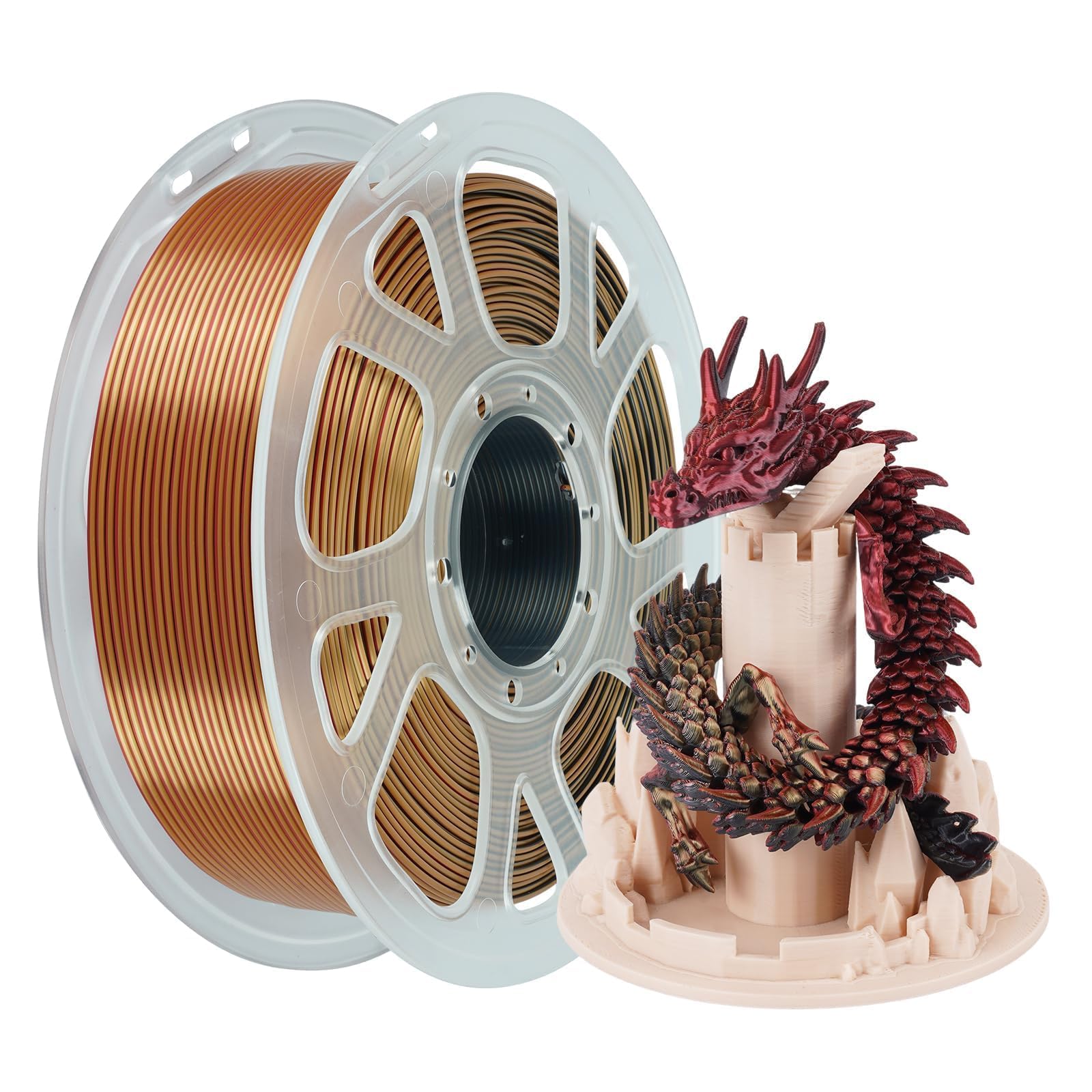 Kingroon Filamento PLA para impresora 3D, filamento PLA de seda de triple color, precisión dimensional +/- 0.03 mm, carrete de 2.2 libras (2.2 libras), 1.75 mm, dorado fucsia negro