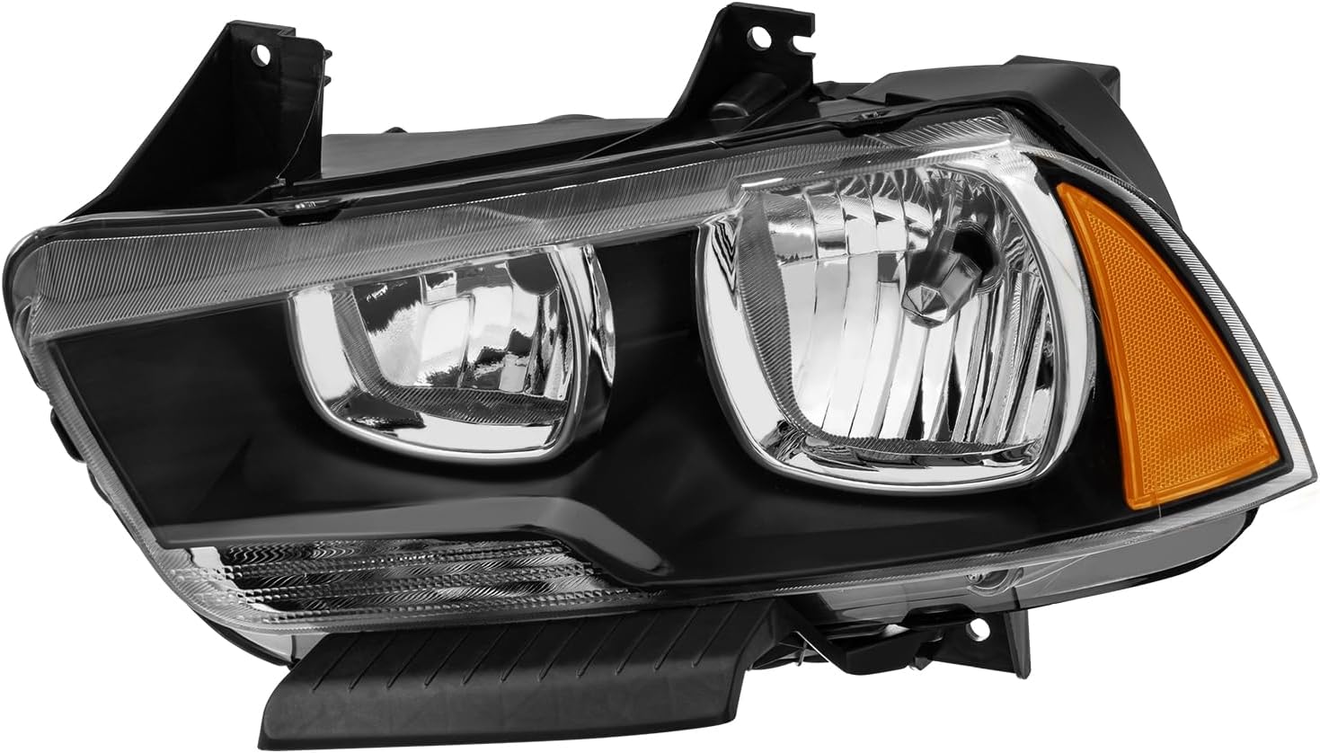 MOSTPLUS Headlight Assembly Compatible for 2011 2012 2013 2014 Dodge Charger Front Lamp Black Housing Clear Lens Amber Corner (set of 2)