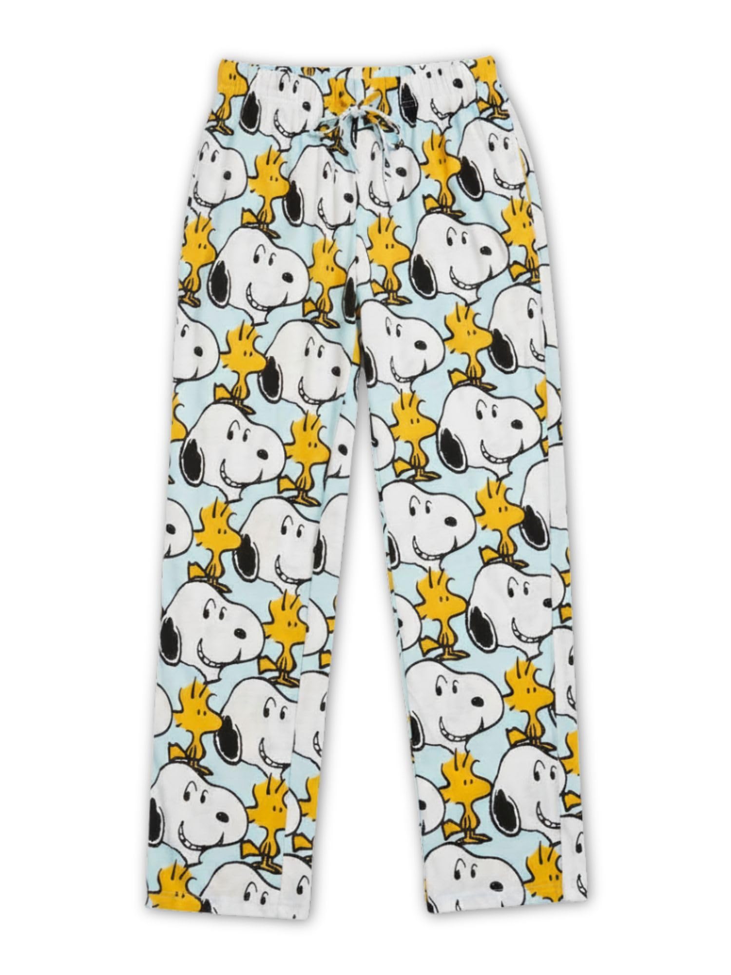 Women Snoopy Pants Lounge Pajama Bottoms PJs Woodstock Blue Cotton
