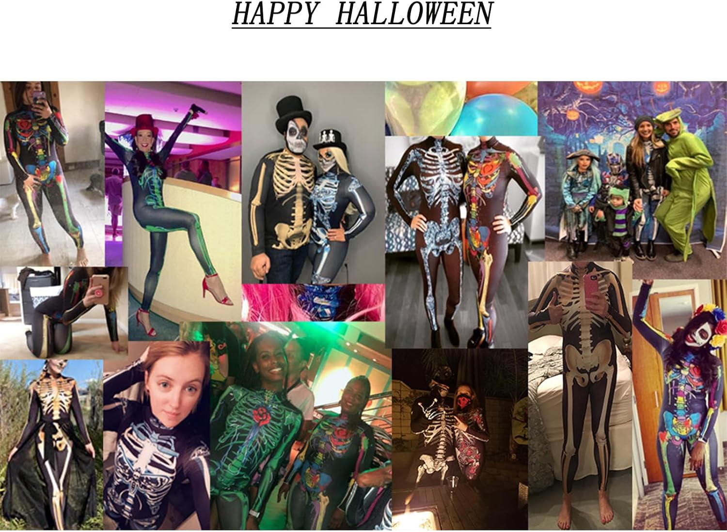 Womens Halloween Costumes Skeleton Costume Jumpsuit Long Sleeve Skinny 3D Print Skull Bodysuit Cosplay Outfit - Image 5