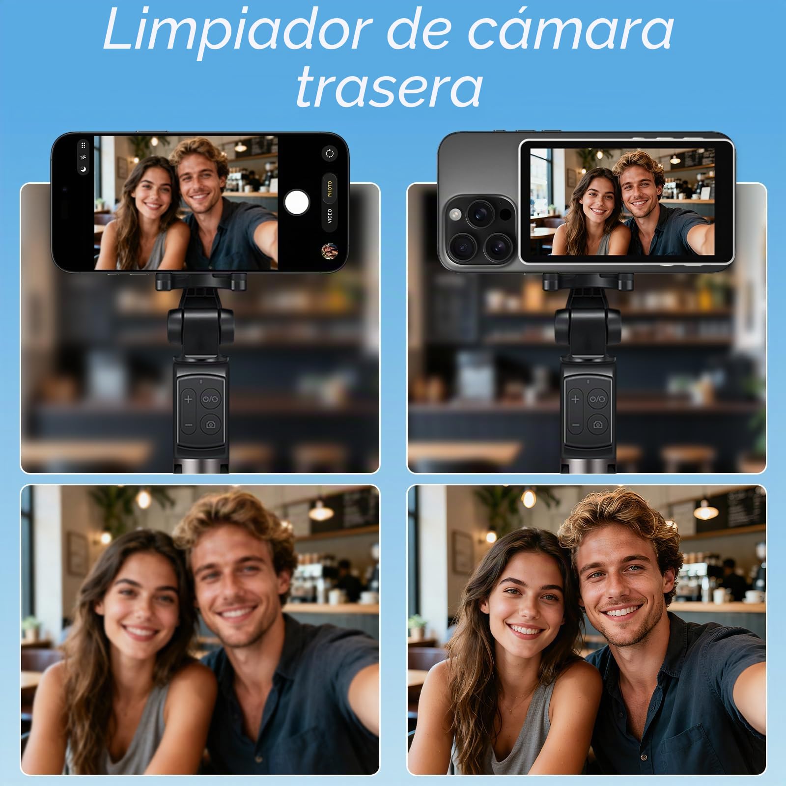Monitor Selfie Magnético 4K para Cámara Trasera de Smartphone | Espejo para iPhone y Android, Control por Botón, Pantalla 4.02", Batería 3.5H, WiFi Dual, Carga USB-C Vlog Pantalla