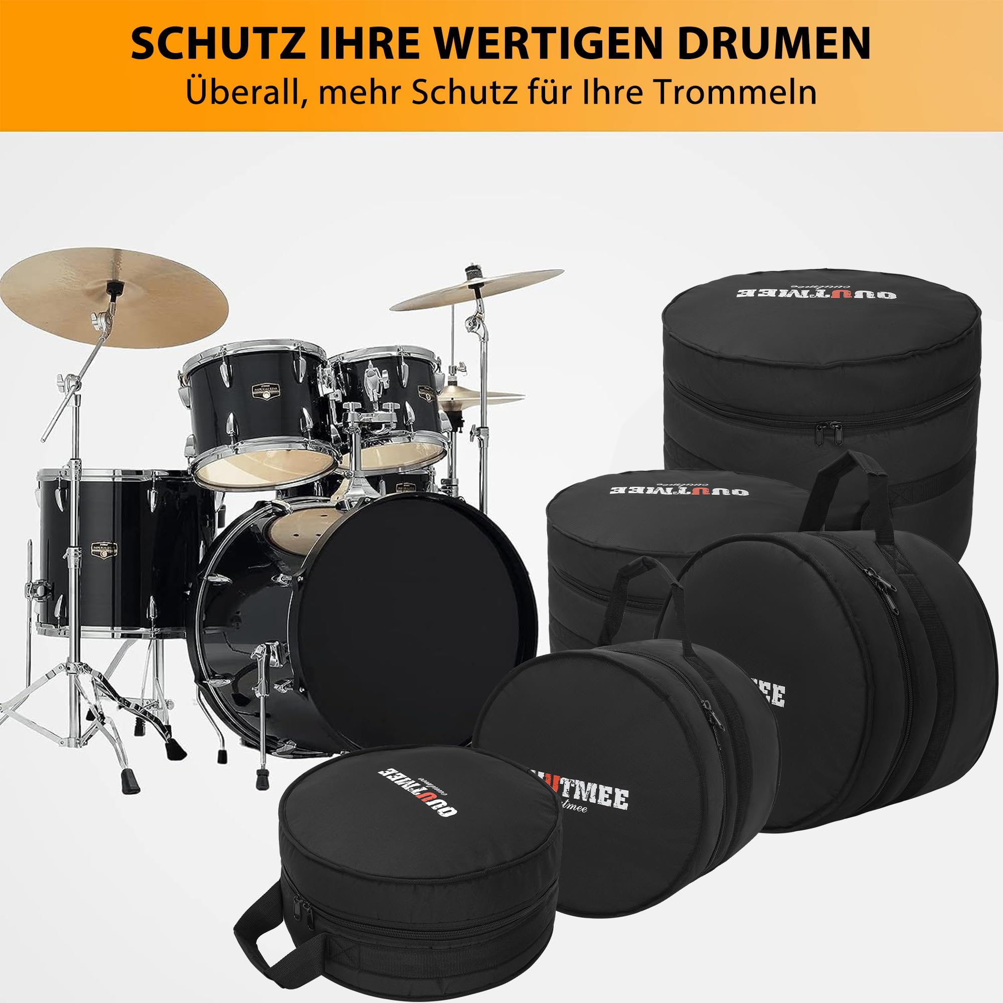 OUUTMEE 5-teiliges Trommeltaschen-Set für Snare Drum, 12" Tom, 13" Tom, 16" Floor Bass Tom, 18" Tom, 22"/24" Bass Drum, 8MM
