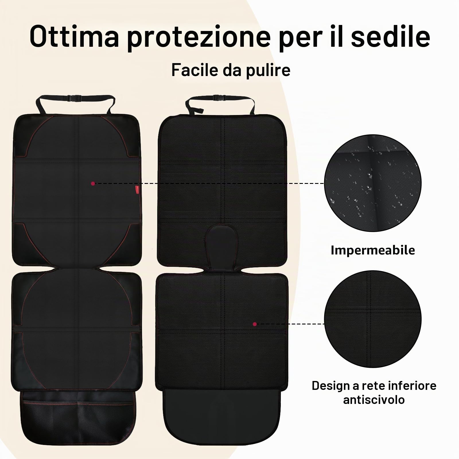 MORROLS Set di 2 protezioni per sedili auto, in pelle, con fondo antiscivolo, impermeabili, grandi tasche a rete in pelle e tessuto, per SUV, berlina, bagagliaio