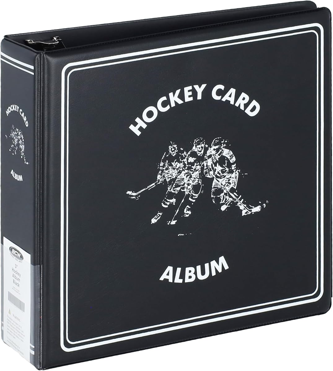 BCW 3" Hockey Card Binder | Black 3-Ring Album for Sports & Trading Card Collection | Holds Up to 90 Pages | Durable D-Ring Binder | Secure Trading Card Storage Organizer