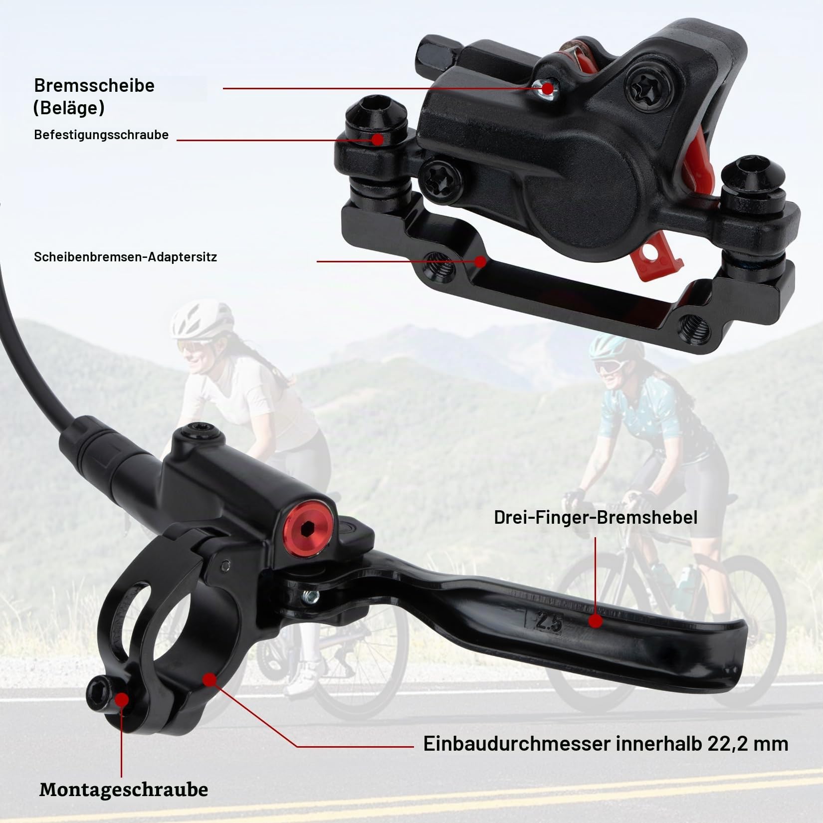 PSLER Hydraulische Scheibenbremse Fahrrad Set mit 160mm‑Bremsscheibe MTB
