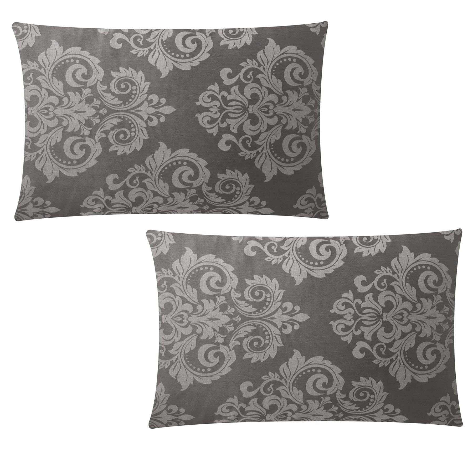 2-pc Set 30 x 50cm Jacquard Cushion Covers Rectangular Zipped Cases Cotton Rich 600TC Plain or Floral Patterns Machine Washable No Insert Pads [Dark Grey 225]
