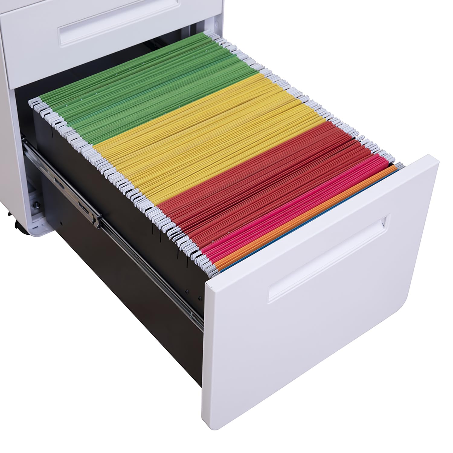 HJH Office 743015 Piedistallo mobile COLOR PLUS I Acciaio Bianco Cassettiera con rotelle, cartella sospesa A4, chiusura a chiave
