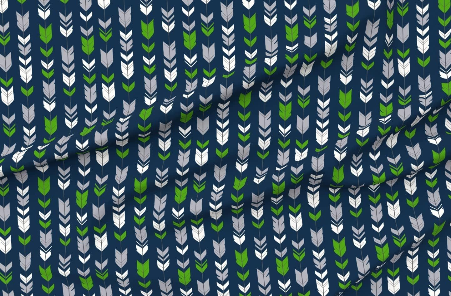 Spoonflower Fabric - Arrow Feathers Green Grey Navy Lime Arrows Fletching Printed on Organic Cotton Sateen Fabric by The Yard - Sewing Quilting Apparel Home Decor