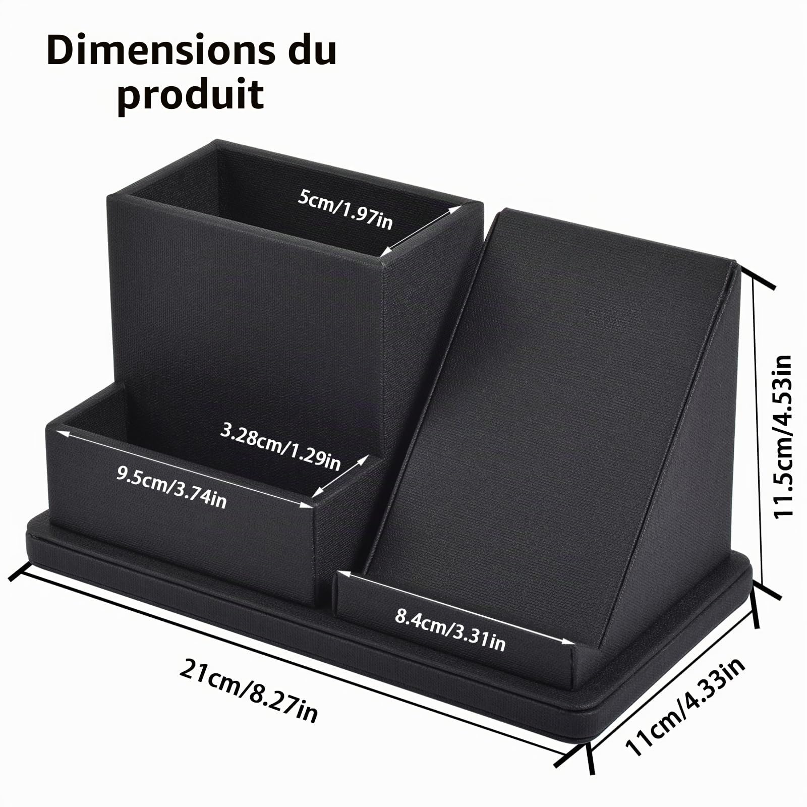 Organiseur de bureau en cuir multifonction avec support pour téléphone portable, télécommande, porte-stylos et porte-cartes de visite