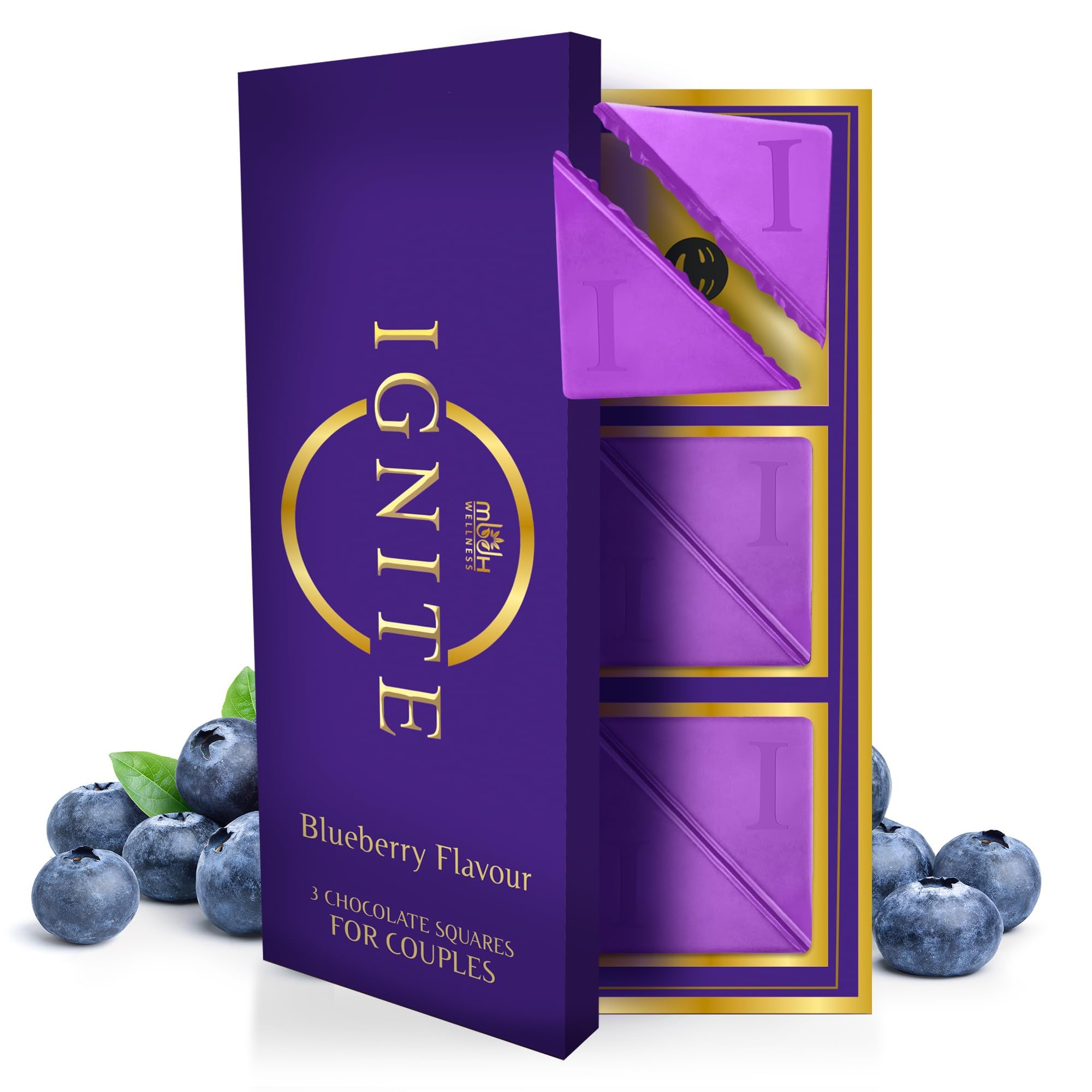 MBDH Wellness Ignite Chocolate Bars (1 Box), Luxurious Blueberry Flavour Chocolate For Uplifting Mood & Vitality, Ideal For Men & Women, Vegetarian And Gluten-Free Delight, 130 Gm