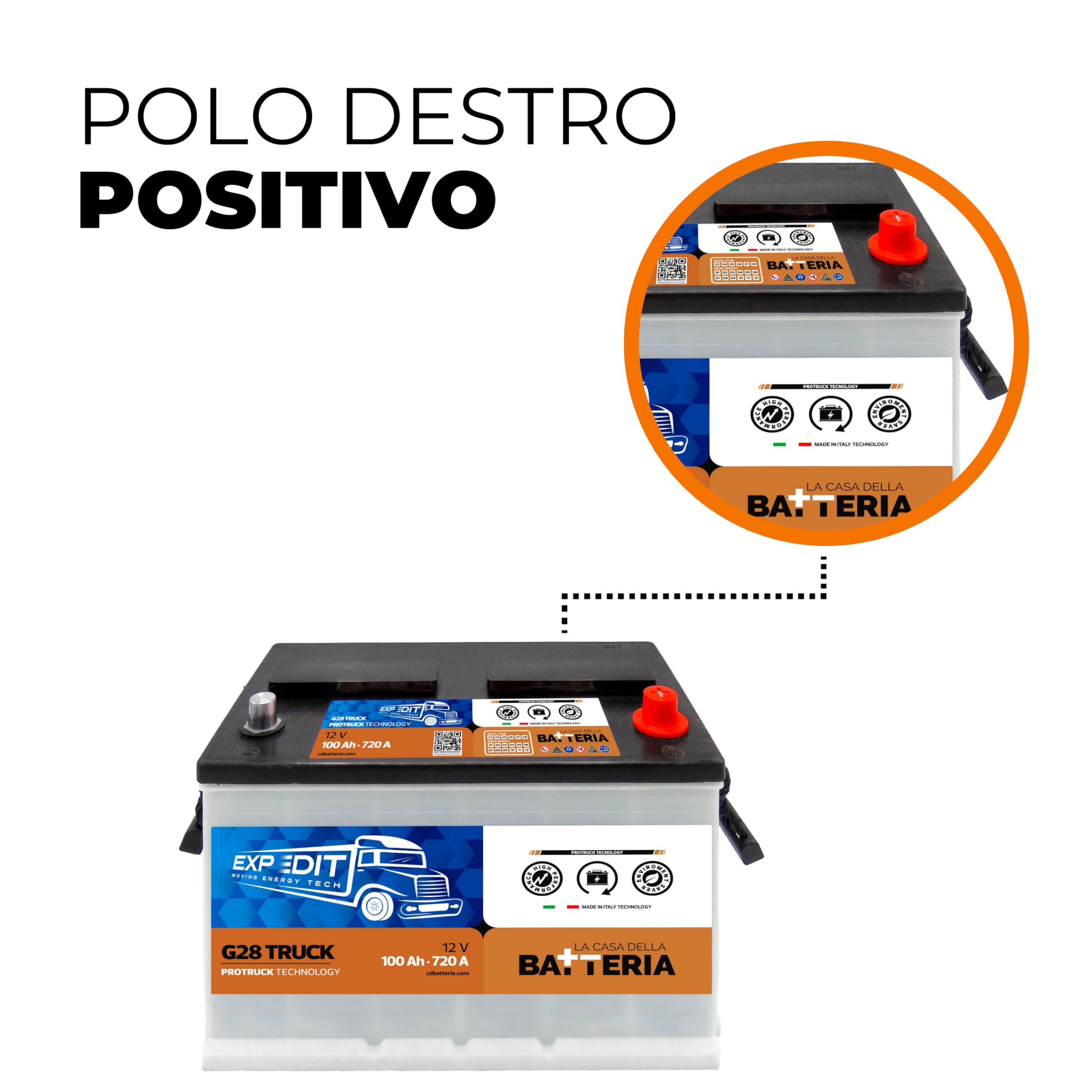 La Casa della Batteria Batteria Trattore e Camion Expedit Moving Energy Tech Batteria 12v 100Ah 100AH 720A G28 DX 33.3×17.5×21.5 Senza Manutenzione Pronta all'Uso Made in Italy