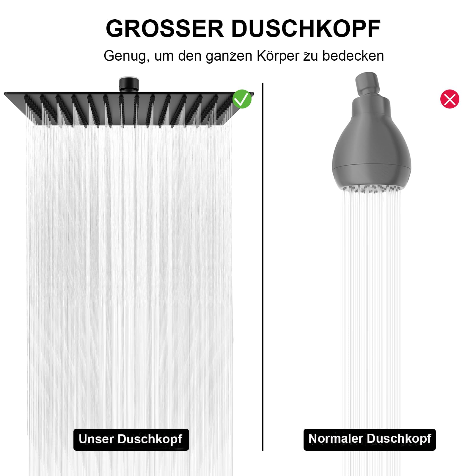 HAUSPROFI Kopfbrause 12 Zoll aus Edelstahl 304 - Duschkopf Regendusche mit Selbstreinigenden Düsen - Quadratischer Duschkopf Luxus Regenbrause Regenduschkopf - Mattschwarz (30CM)