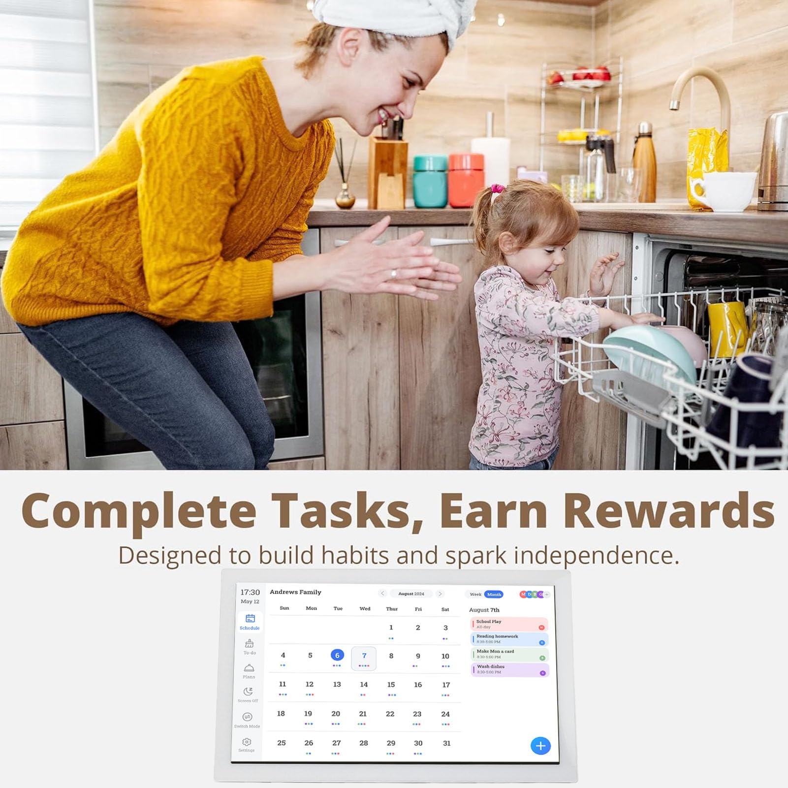 21,5-Zoll-Digitalkalender, Multifunktionaler Planer mit Interaktivem Touchscreen für Familienpläne, Essensplanung, APP-Steuerung, Mobile Synchronisierung (EU-Stecker)
