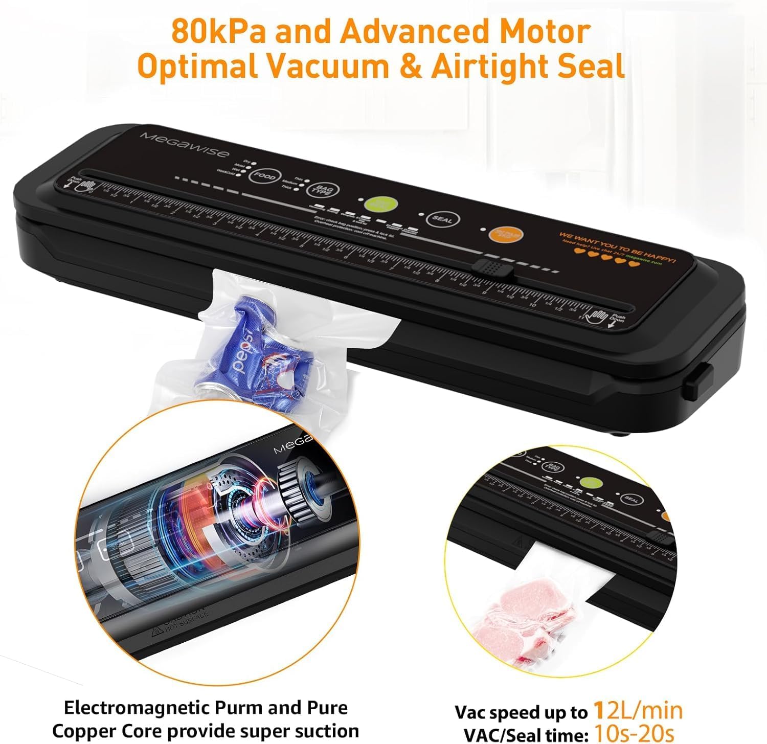 Updated Vacuum Sealer Machine，MEGAWISE Food Sealer w/Starter Kit (Black) - Image 3