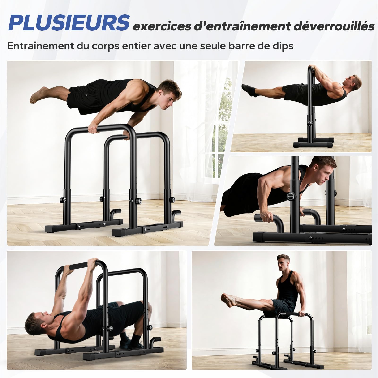 Barre Dips Ajustable, Barres Parallèles Gym au Domicile, Équipement D'entraînement pour la Musculation du Corps Entier et la Calisthénie, Capacité de Charge 400 kg