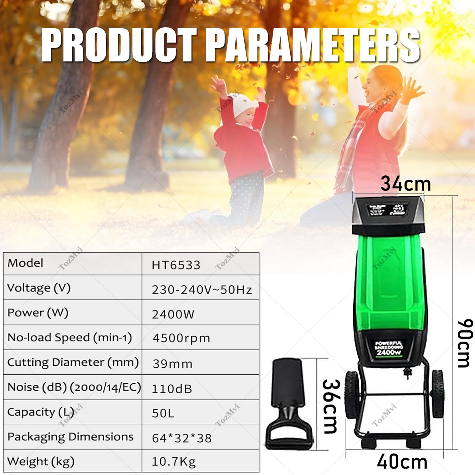 Trituradora De Ramas De árboles para Jardín, Trituradora De Ramas De Jardín, Trituradora De Madera Eléctrica De 2400 W con Bolsa Recolectora De 50 L, Trituradora De Hojas