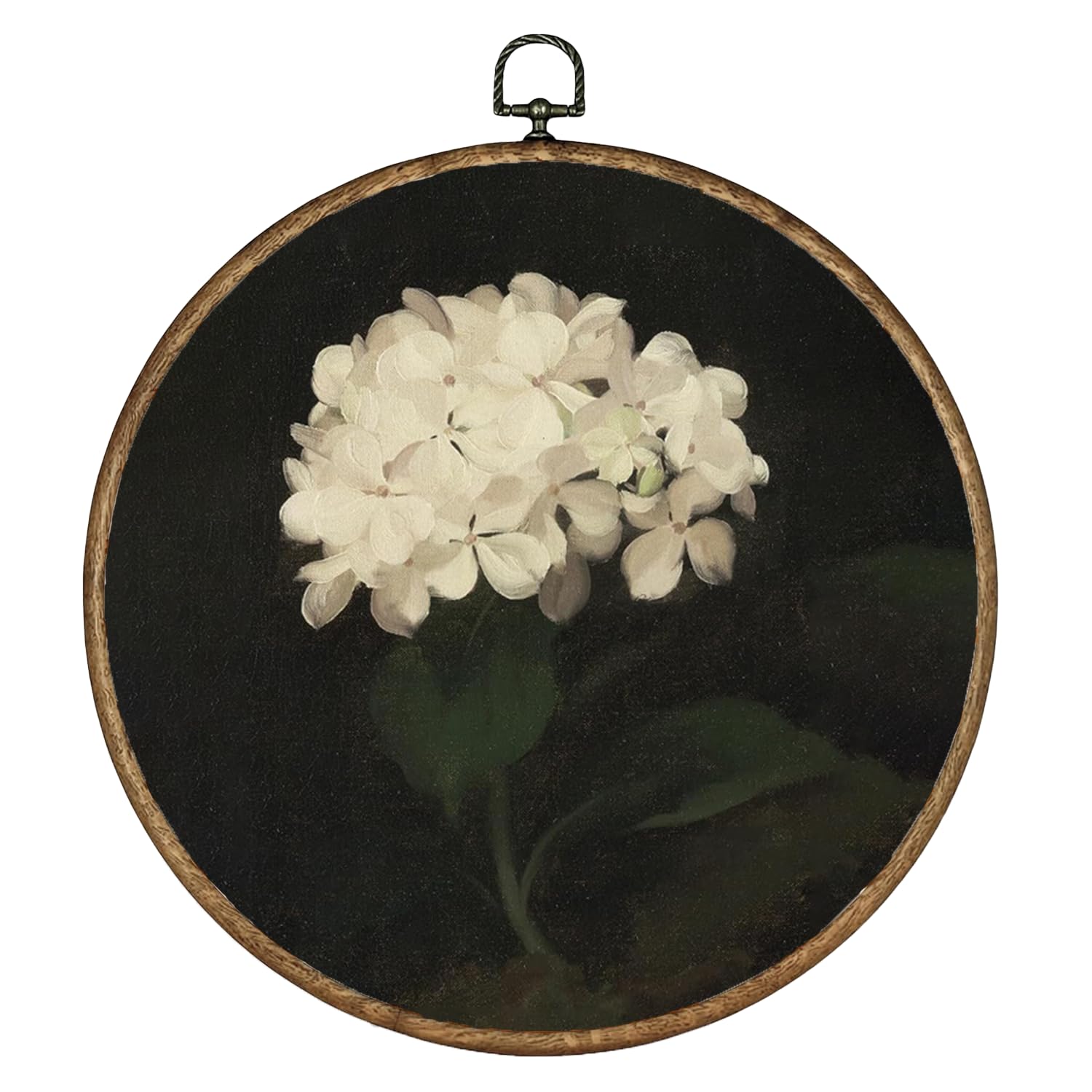 Bonbeau Vintage Framed Canvas Wall Art Dark Plant Flower Picture, White Flower Painting Poster for Living Room Bedroom Farmhouse Bathroom Office Decor (Vintage Framed Canvas, 26cm,)