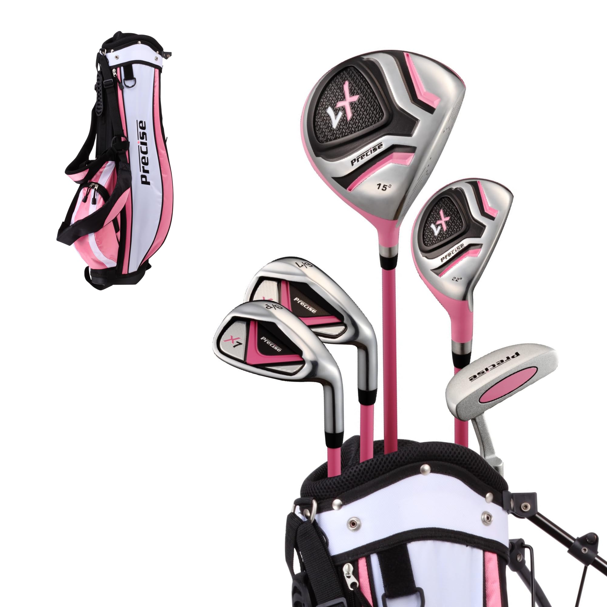 Precise X7 Kids Golf Clubs Set Boys Girls Junior Golf Set with Lightweight Graphite Shafts Hybrid Putter Stand
