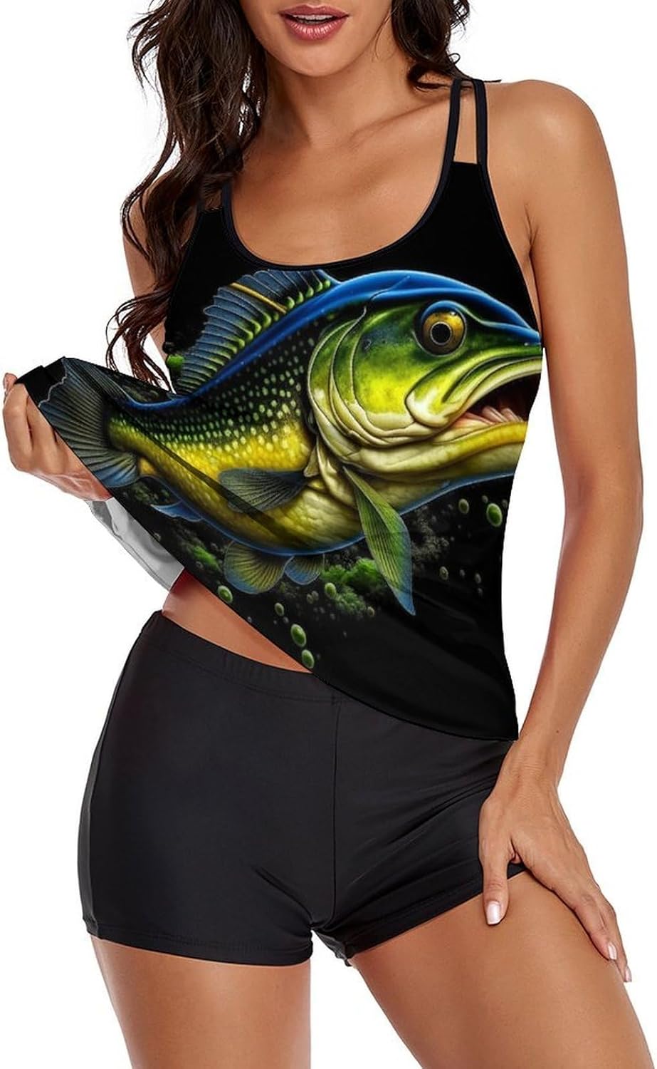 Tankini Swimwear for Women, 2 Piece Loose Fit Swimsuit with Tummy Control and Adjustable Straps