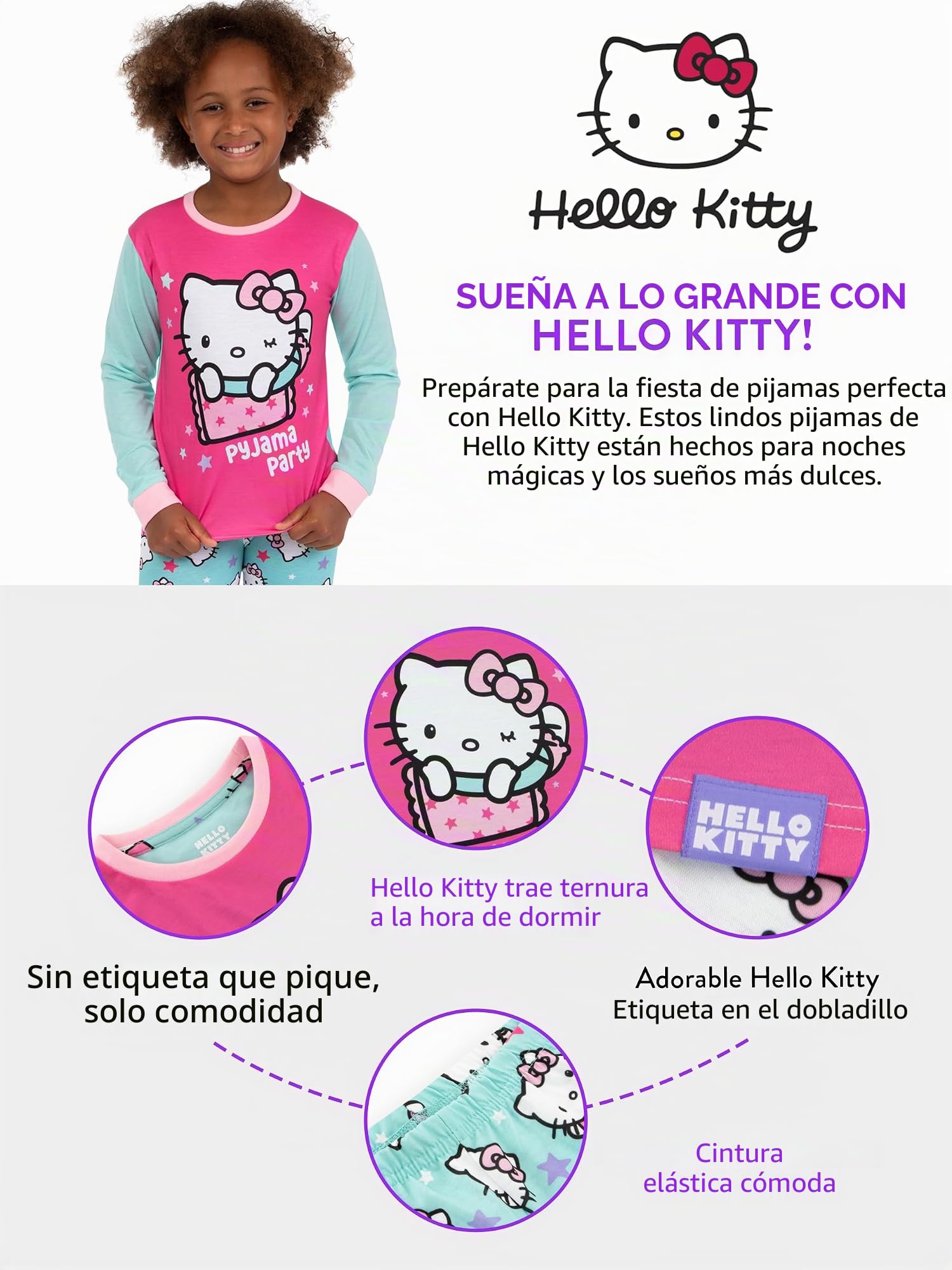 Hello Kitty Pijama Pijama Niña | Conjunto Pijama Niña| Pijamas Niña Invierno | Rosa 7 a 8 Años