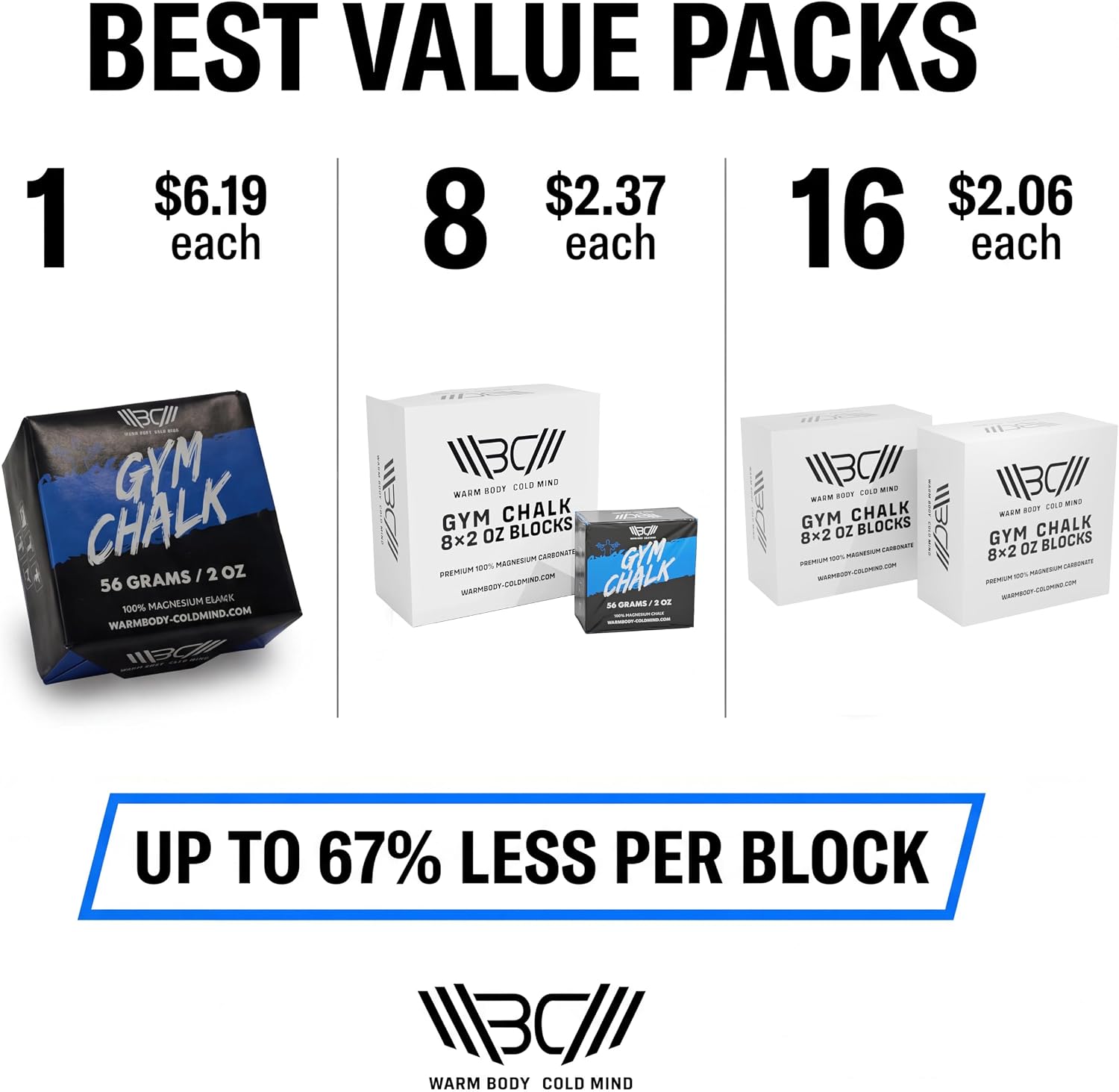 WARM BODY COLD MIND Sport Chalk Block - Gym Chalk for Weightlifting - Moisture-Absorbing Magnesium Carbonate - Gymnastics Hand Grip