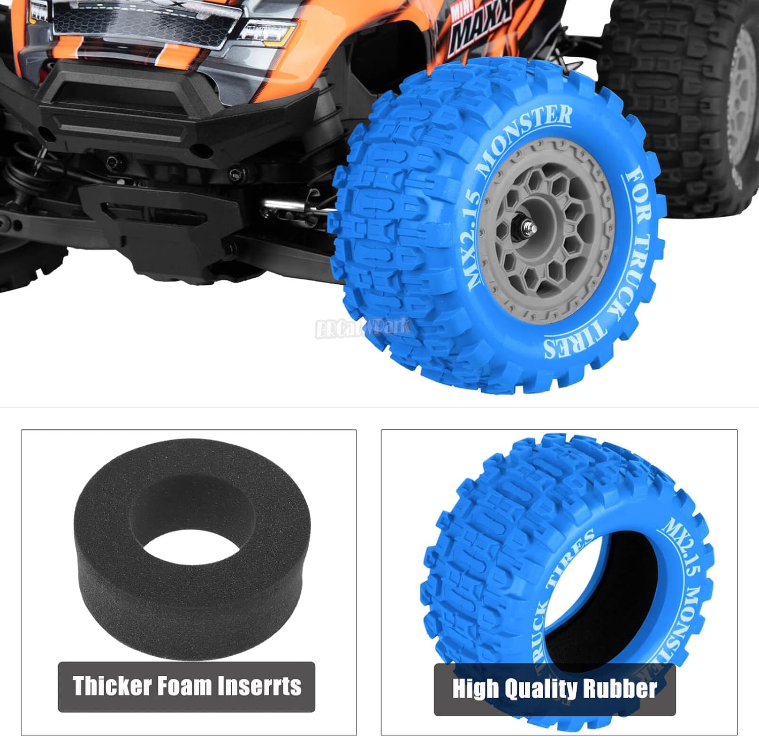 12mm Hex RC Drift Wheels for 1/16 Mini Maxx & Mini XRT MJX 16207 16210 16209 16208,HSP 94186,E-Revo,L0s1,1/18 Mini LMT RC Crawler Car Truck,BRCatWPark RC Wheel Tires,Mini RC Truck Tires,Grey Blue