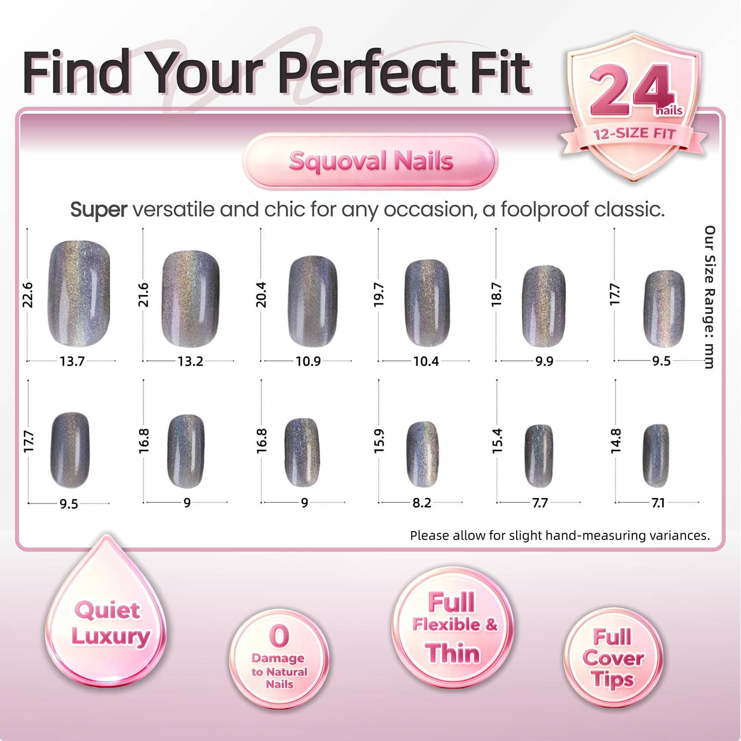 Black Cat Eye Holographic Press On Nails, Rainbow Glitter Magnetic Effect Fake Nails, Glossy Square Galaxy False Nails for Women, Reusable Full Cover Nail Tips – 24PCS