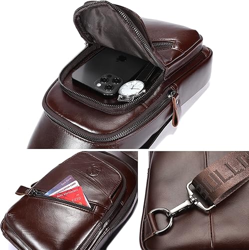 Miniatura 128 de LUKZIJAES Bolso bandolera de cuero genuino para hombre marrón (#1-Brown)