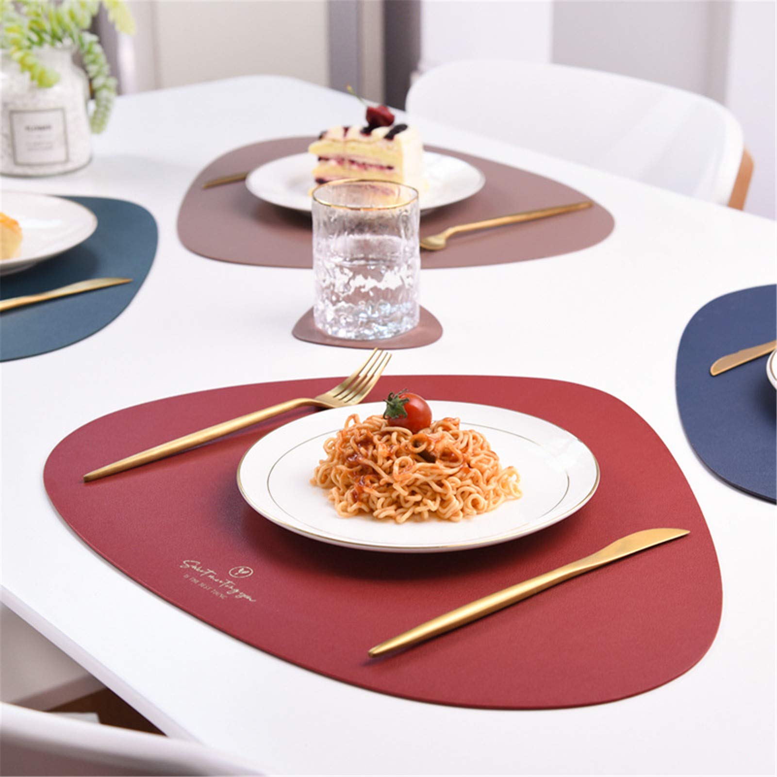 4er Set/6er Set Platzsets und Untersetzer Dreieck Oval Leder Tischset Wassertropfen Abwischbar Tischmatte Wasserdicht ölbeständig Rutschfestes Hitzebeständiges Platzsets (Beige,6er)