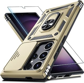 Janmitta for Samsung Galaxy S25 Ultra Case Built in Slide Camera Cover,Gold