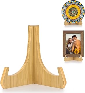 Plate Stands for Display, 6 Inch Plate Holders for Displaying, Bamboo Picture Frame Holder for Tables, Tabletop Easels, Decorative Stand for Platter, Dish, Book, Photo and Plaque (1 Pack)