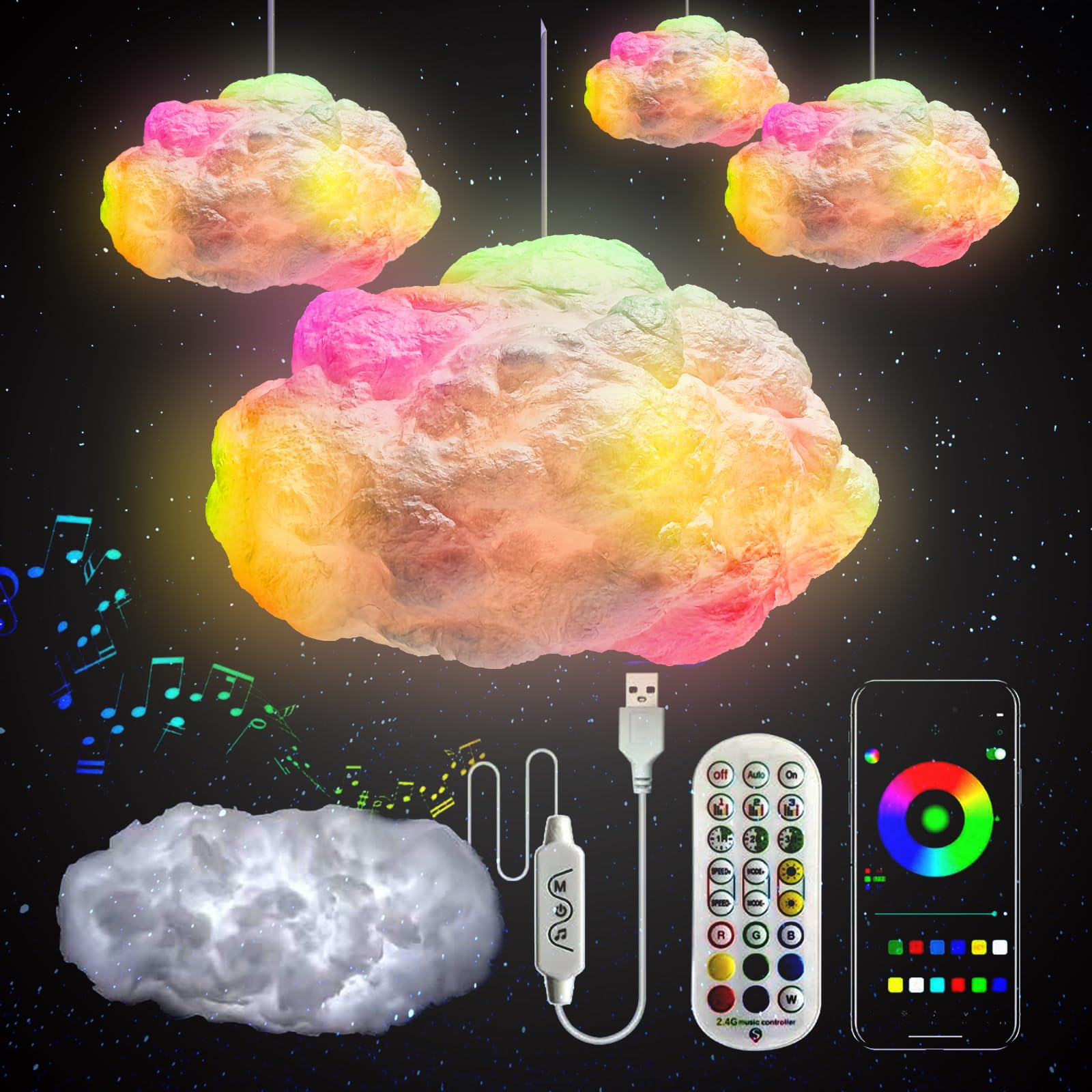 3D Big Cloud Lightning Light Kit Music Sync Warm White Multicolor Lightning Changing Strip Lights Remote APP NO DIY Coolest Decorations for Adults and Kids Indoor Home Bedroom