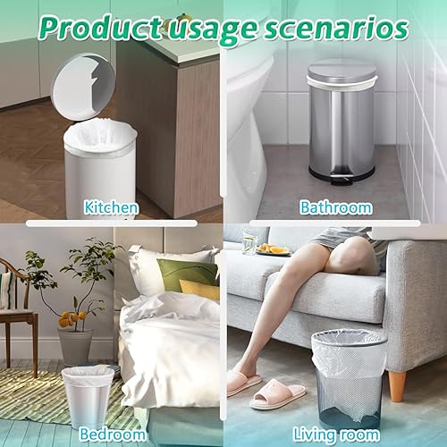 Miniatura 2 de Bolsas de basura blancas para baño de 4 galones, 60 bolsas de basura pequeñas, 15 litros, 17.3 pulgadas x 19.6 pulgadas