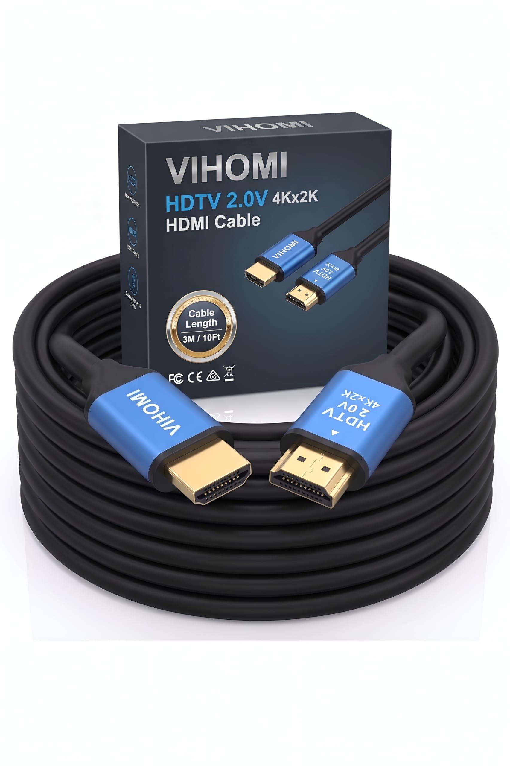 4K HDMI Cable 15 Meter, HDMI 2.0 High Speed Cable with Blue Metal Connectors, Supports 4Kx2K UHD, HDR, Mirror & Extended Mode for Gaming, Laptop, TV, Monitor, Projector