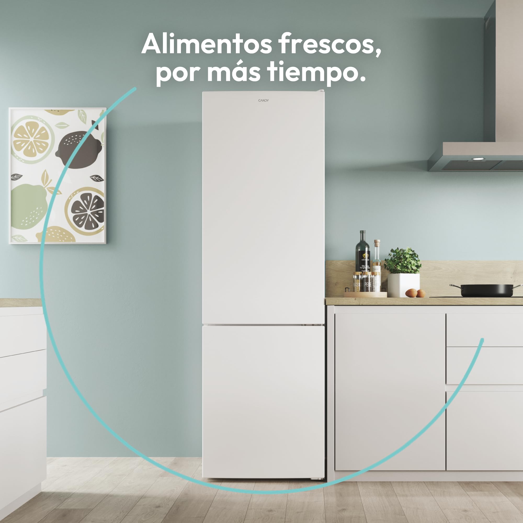 CANDY CCT3L517EW, Frigorífico Combi, 55CM, Altura 1,77m, 260L, Low Frost, Función SuperCool, Cajón Verdulero, Control electrónico interno, LED, Puertas Reversibles, 39DB, Clase E, Blanco