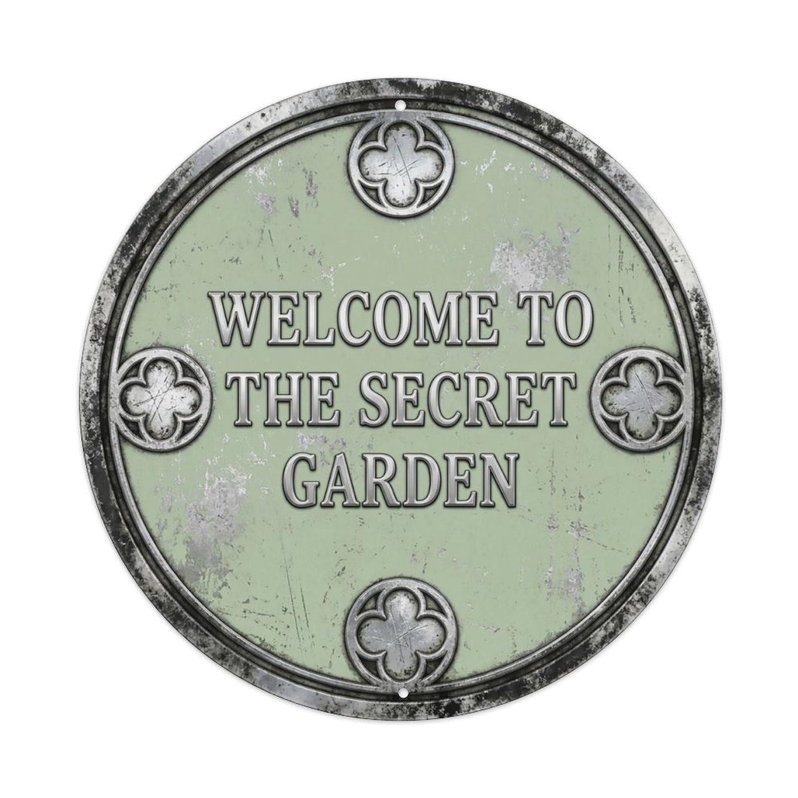 Vintage Welcome Secret Garden Silver Pistachio Classic Metal Tin Sign