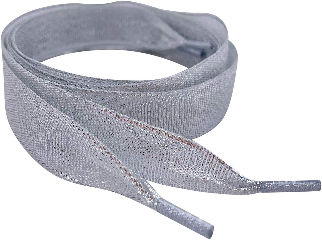 Pimp My ShoesSparkly Silver Flat Satin Ribbon Shoe Laces/Shoelaces My Ribbon Laces™ For Kids,Youth,Women's Sneakers Boots Trainers Pumps