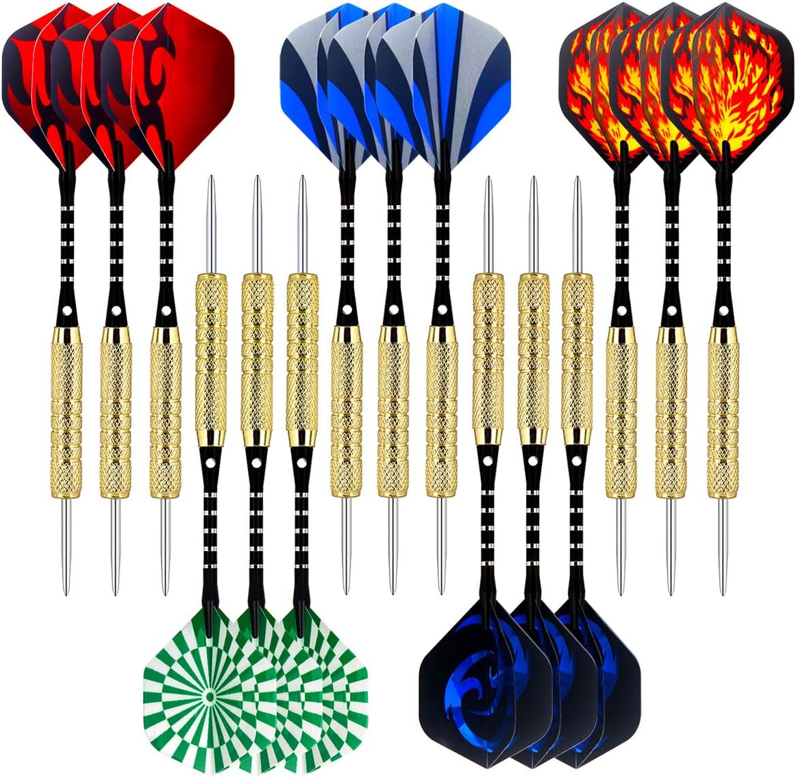 Sametop Darts Steel Tip Darts Set 18 Grams with Flights, Aluminum Shafts, Brass Barrels and Dart Sharpener (12 Packs, 15 Packs)
