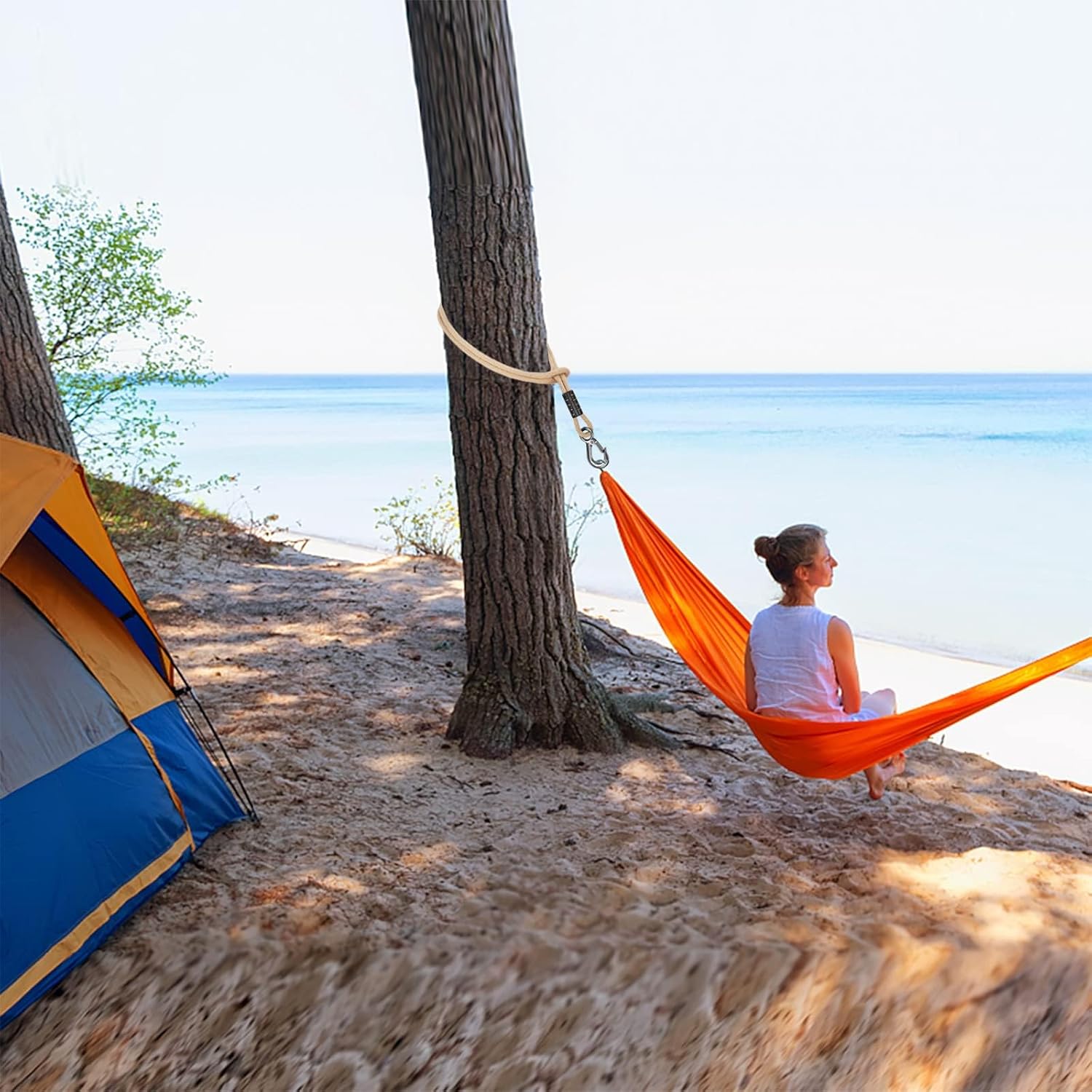 BeneLabel 2 Pcs Tree Swing Rope, 59 inch, Hammock Tree Swing Hanging Strap, Heavy Duty Hook, for Indoor Outdoor Swing Hammock Playground Set Accessories, Raw White 3 71Cs01DO PL. AC SL1500