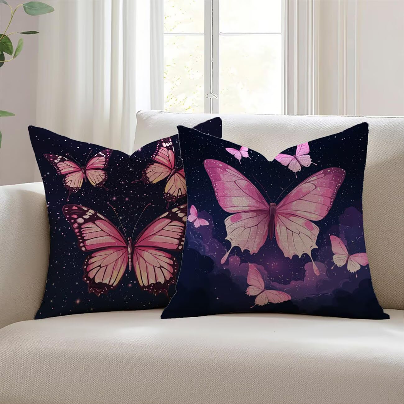 Coussins exterieures impermeable 60x60 en lin avec papillon lot 2