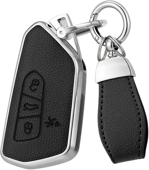 Funda de llavero de cuero suave premium y TPU para VW | Compatible con Volkswagen ID4 ID3 MK8 Golf GTI Skoda Octavia Tiguan 2024 2025 2026