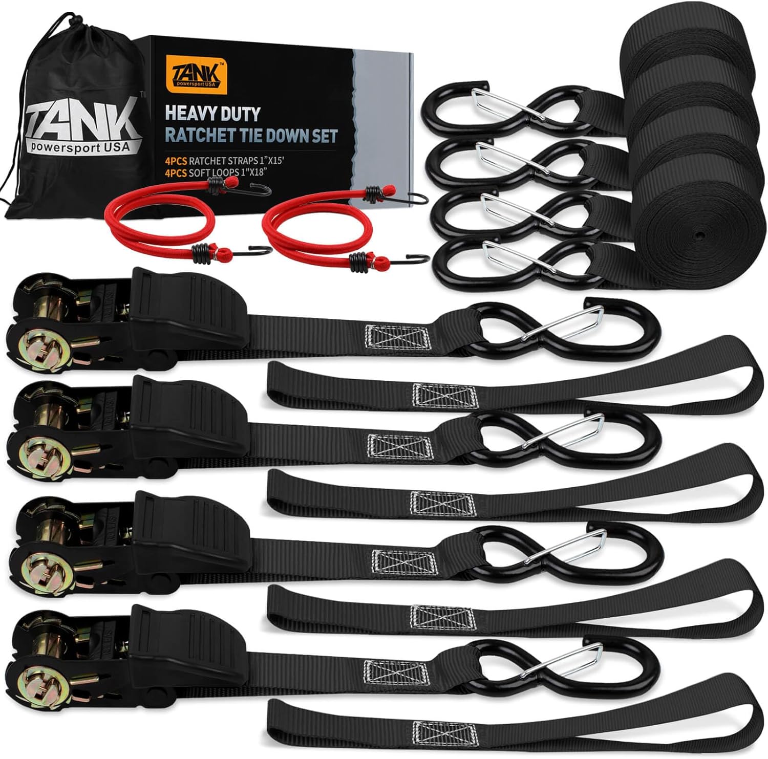 Tankpower Ratchet Tie Down Straps, Retractable 1650LB Break