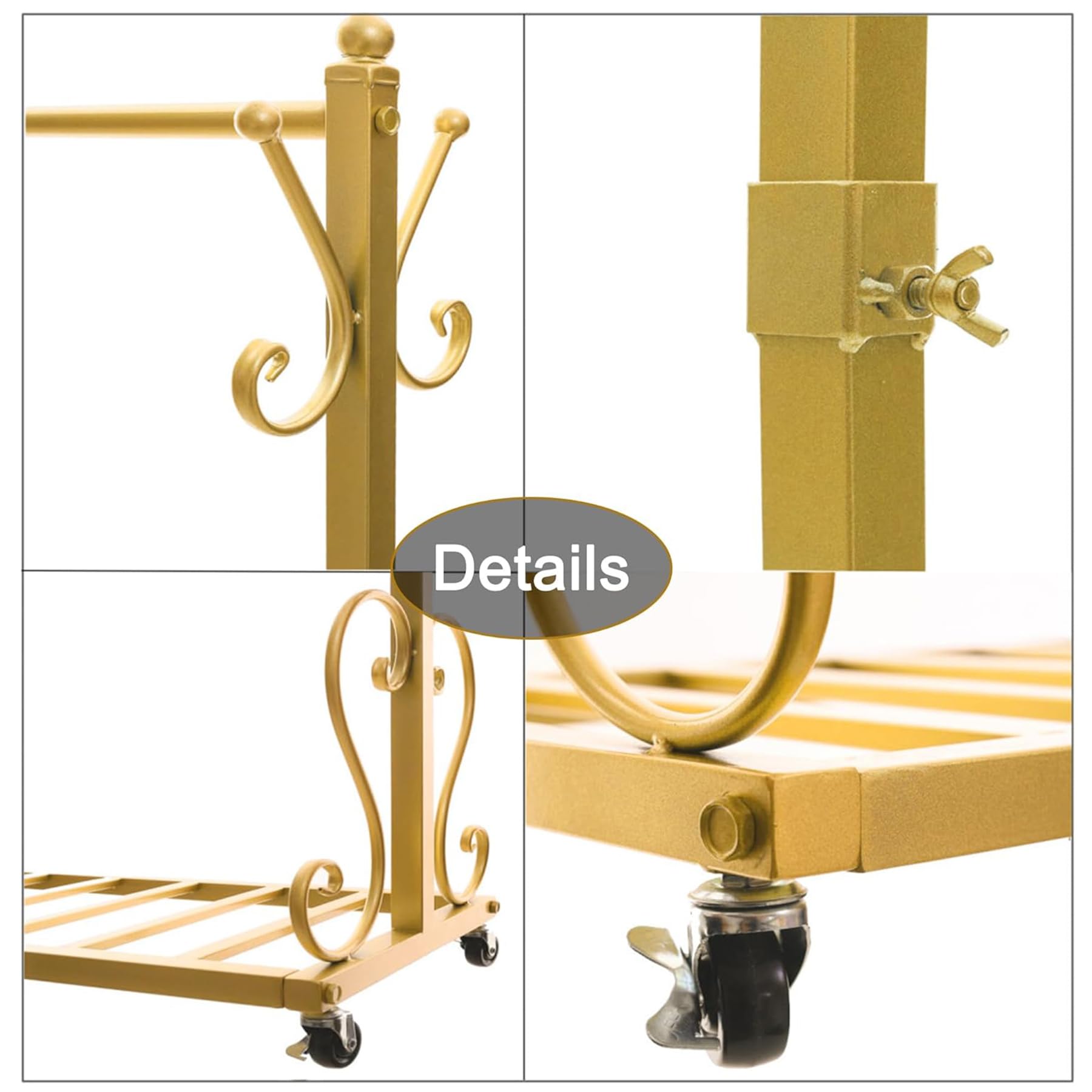 Kleiderständer aus Metall mit Rädern, freistehender Garderobenständer, Wäscheständer für den Innenbereich, multifunktionaler Kleiderbügel für Schlafzimmer, Eingang, Gold (Gold/120×180CM)
