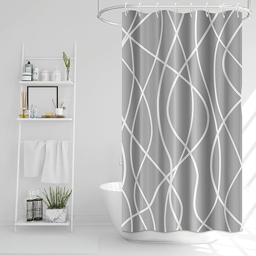 Miniatura 97 de Cortina de ducha pequeña a rayas gris claro degradado para baño, 36 x 72 pulgadas, juego de cortina de ducha geométrica para cabina de RV con Gris