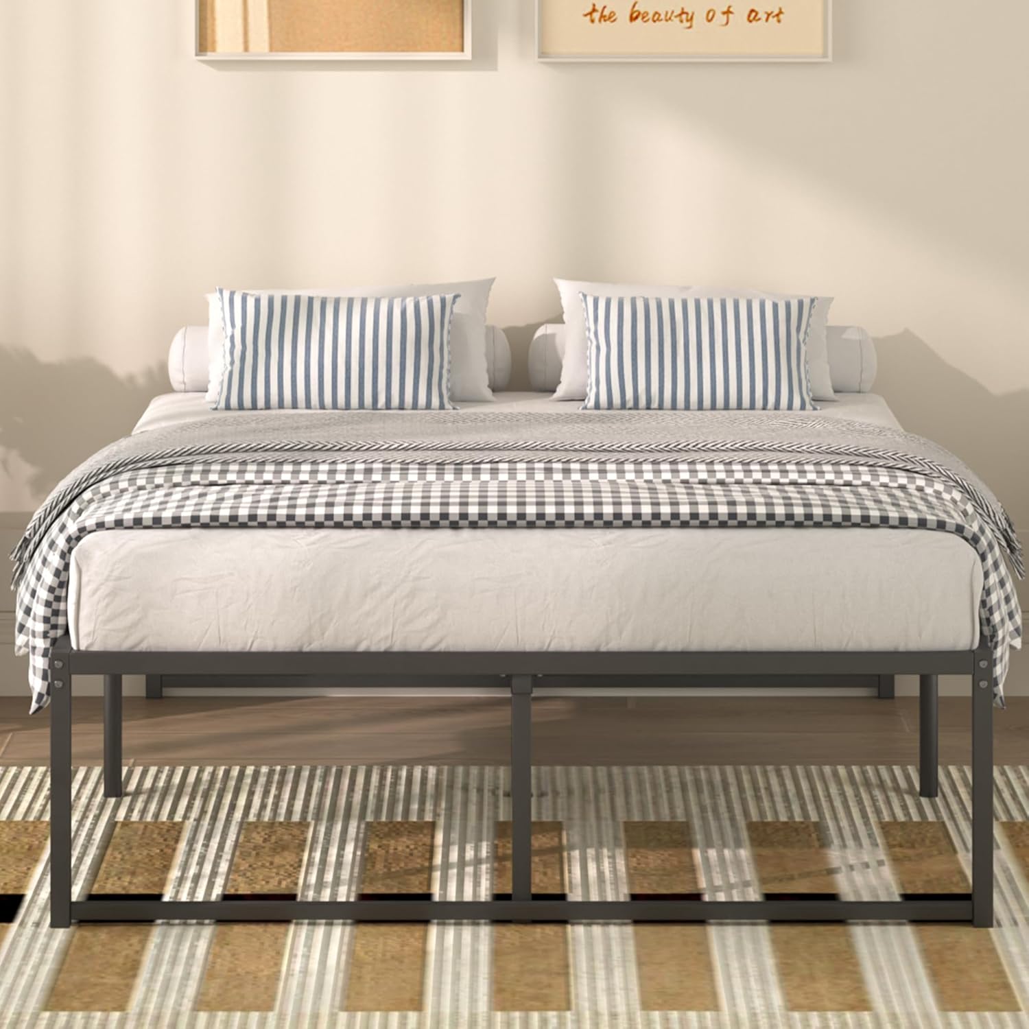 VECELO 18" Metal Platform Bed Frame/Mattress Foundation/No Box Spring Needed (Queen Size)