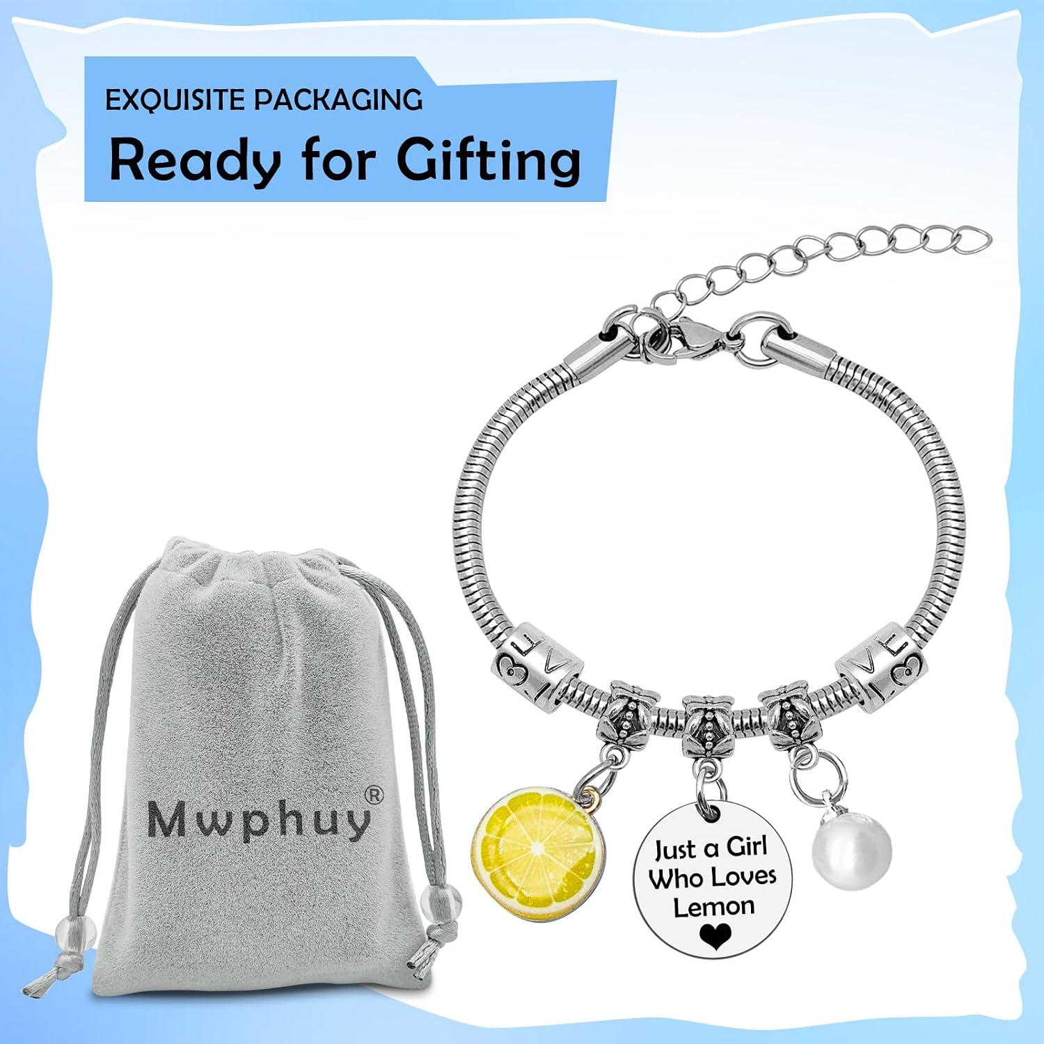 Funny Lemon Gifts Bracelet Lemon Gifts for Women Lemon Themed Gift Fruit Lover Gift for Friends Sister Niece Fruit Jewelry Bracelet Lemon Gifts for Lemon Lovers Christmas Birthday Gifts